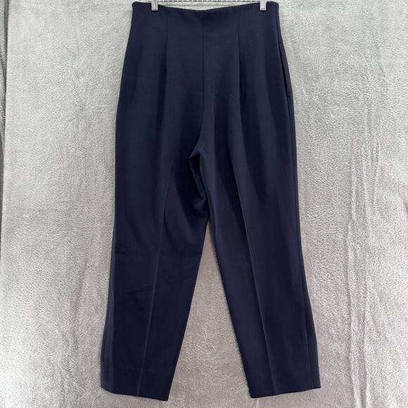 Lafayette148 Pants Women 8 Navy Blue Wool High Rise Tapered Leg Pleated Pockets - Picture 7 of 16